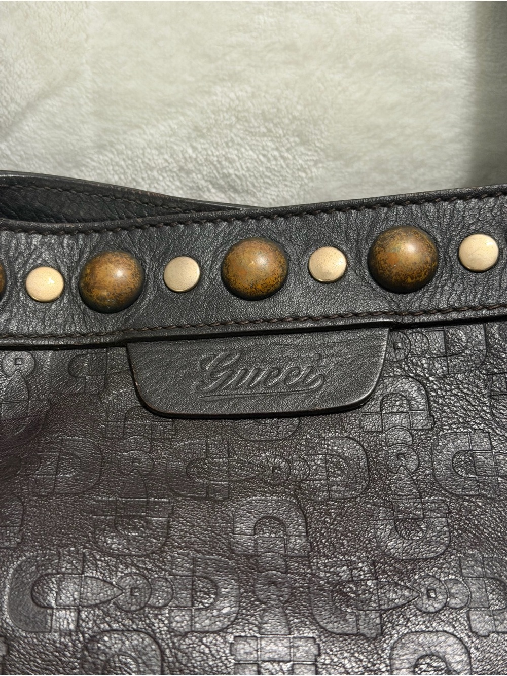 Gucci Dark Brown Horsebit Embossed Leather Babouska Tote - Picture 3 of 13
